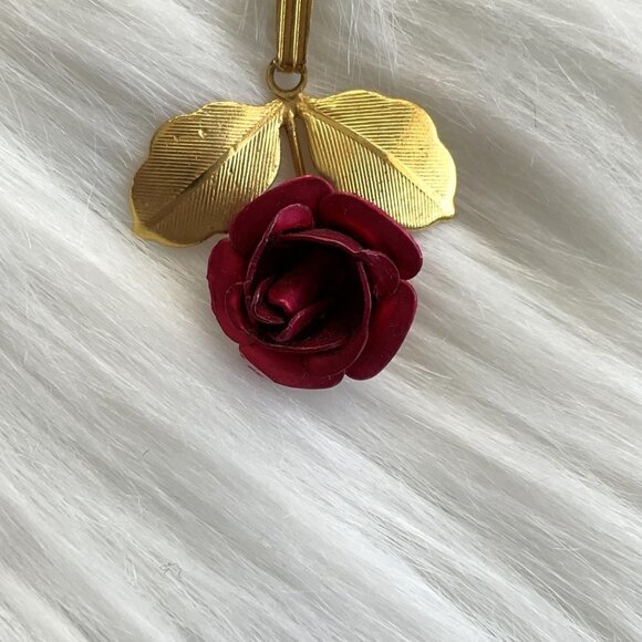 RED ROSE NECKLACE VINTAGE - Picture 2 of 8